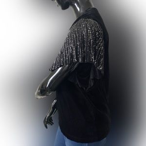 Velvet Graham Spencer Blouse Women Y2K Black Sequin Blink Flutter Vneck, Size M